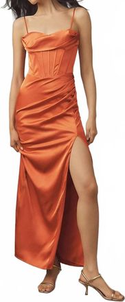 Mac Duggal Sweetheart Bustier Ruched Satin Gown In Burnt Orange