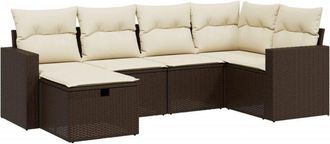 vidaXL Vidaxl - Set Sof&aacute;s De Jard&iacute;n 6 Piezas Y Cojines Rat&aacute;n Sint&eacute;tico Marr&oacute;n