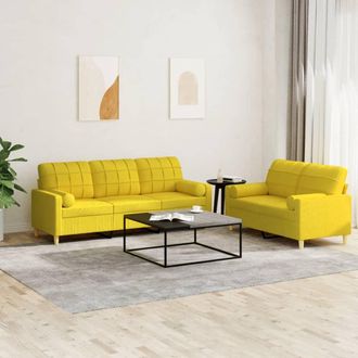 vidaXL Vidaxl - Juego De Sof&aacute;s Con Cojines 2 Piezas Tela Amarillo Claro