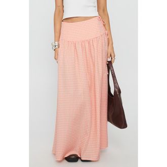 Princess Polly Analeah Gingham Side Tie Maxi Skirt in Orange Check at Nordstrom, Size 10