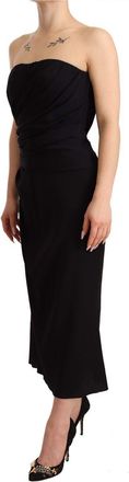 Dolce & Gabbana Womens Black Silk Stretch Strapless Sheath Midi Dress