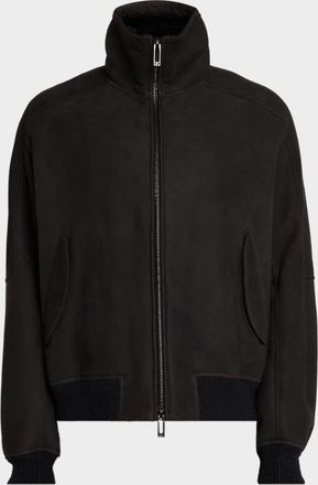 Emporio Armani Mens Suede Shearling-Lined Bomber Jacket