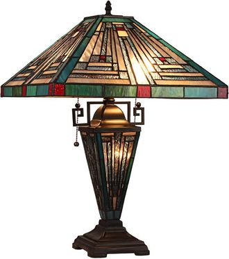 Chloe Lighting INNES Mission Tiffany-style Blackish Bronze 3 Light Double Lit Table Lamp 16 Wide