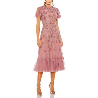 Mac Duggal Womens Embellished High Neck Cap Sleeve A Line Dress in Berry at Nordstrom, Size 10