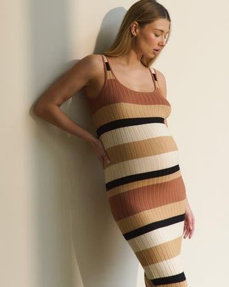 Ripe Sarah Stripe Knit Dress in Amber /Natural /Black at Nordstrom, Size X-Large Au