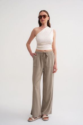 Mixray Mid Waist Rechtafstaand Katoenen Broek met Striksluiting