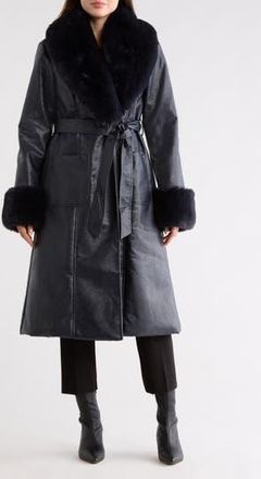 Hutch Stevie Faux Fur & Faux Leather Coat in Navy at Nordstrom Rack, Size Xx-Small
