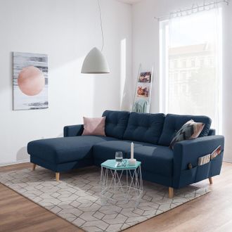Mørteens home24 Mørteens Ecksofa Sola 2-Sitzer Jeansblau Flachgewebe 225x86x147 cm
