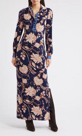 Julia Jordan Floral Print Long Sleeve Dress in Navy Multi at Nordstrom Rack, Size 14