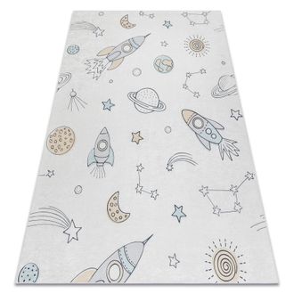RugsX Rugsx - Alfombra Lavable Bambino 1278 Cohete Espacial Para Ni&ntilde;os Antideslizante - Crema Beige 140x190 Cm