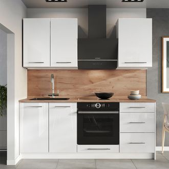 Vicco Cocina Para Solteros Fame-line, Blanco Alto Brillo/blanco, 190 Cm Sin Encimera, Vicco