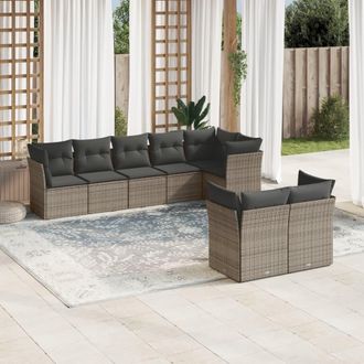 vidaXL Vidaxl - Set De Sof&aacute;s De Jard&iacute;n 8 Pzas Y Cojines Rat&aacute;n Sint&eacute;tico Gris