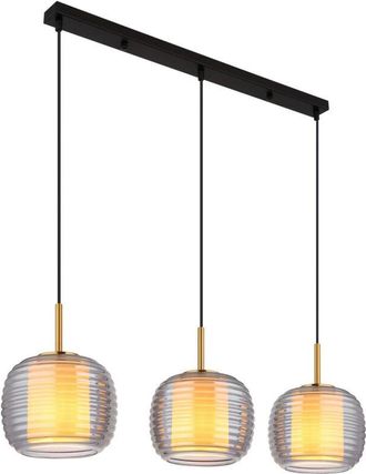 Globo Lighting Lampigna Lámpara colgante de techo con barra, pantalla de cristal ahumado negro mate, 3 bombillas E27