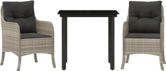 vidaXL Set Comedor De Jard&iacute;n 3 Pzas Cojines Rat&aacute;n Sint&eacute;tico Gris Claro Vidaxl