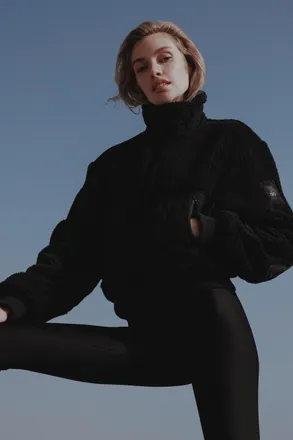 Alo | Sherpa Edge Bomber Jacket in Black, Size: Medium