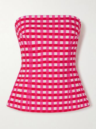 Emilia Wickstead Top Bustier Senza Spalline In Denim A Quadri Kerina - Rosa