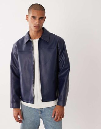 Asos Giacca harrington in pelle sintetica blu navy