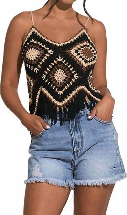 Elan Island Crochet Tank With Fringe Bottom In Black