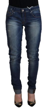 Acht Blue Washed Katoenen Slim Fit Dames Denim Broek Jeans