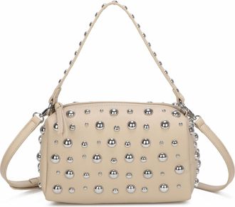 Generic Studded Shoulder Bag for Women, Small Synthetic Crossbody Handbag with Top Zip Closure, Adjustable Strap & Silver Tone Hardware, Casual & Party Bag (B