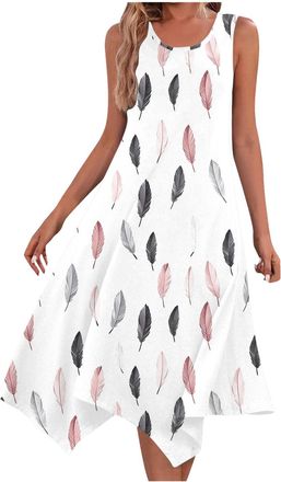 Generic Summer Dresses for Women UK Floral Boho Irregular Midi Dress Casual Tank Dress Sleeveless Crew Neck Flowy Dress Flower A-line Dress Baggy Beach Long D