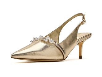 Lilly Pulitzer Tamara Pearl Kitten Heel Womens Sandals Gold Metallic : 9.5 M, Leather