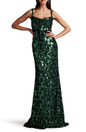 Tadashi Shoji Sequin & Fringe Gown in Jungle Green at Nordstrom, Size Large