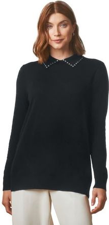 Jessica London Fine Gauge Embellished Sweater in Black Rhinestone Collar at Nordstrom, Size Small