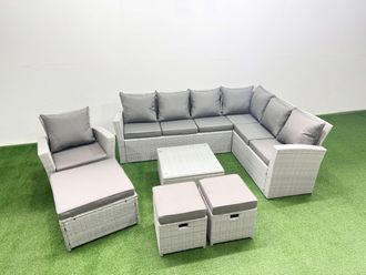 Fimous Rattan Garden Outdoor Furniture Set 10 Seater Rattan Garden Sofa Set in Light Grey