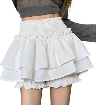 Generic Ruffle Skort Mini Skirt Womens Girls Mini Skirt Flowy High Waisted Ruffle Hem Short Skirts Cute Boho A-Line Layered Skater Skirts for Cosplay, Club, P