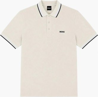 HUGO BOSS Mens BOSS Paddy Piqu&eacute; Polo Shirt Open White - Tan - Size: 40