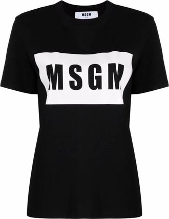 Msgm Basic Katoenen T-shirt - Dames - T-shirts - Zwart - 2XS - Katoen - Tops