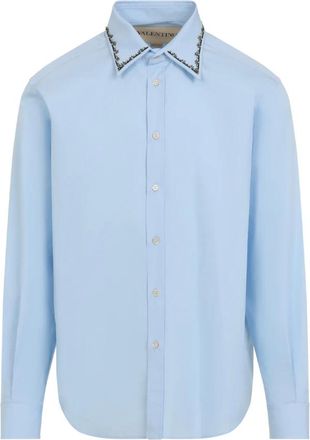 Valentino Casual Shirts, male, Blue, Size: 2XL Embroidered Long-Sleeve Shirt