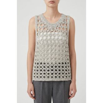 Brunello Cucinelli Light Grey Openwork Knit Sweater, Size X-Small
