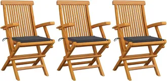 vidaXL Sillas De Jard&iacute;n 3 Uds Madera Teca Con Cojines Gris Antracita Vidaxl