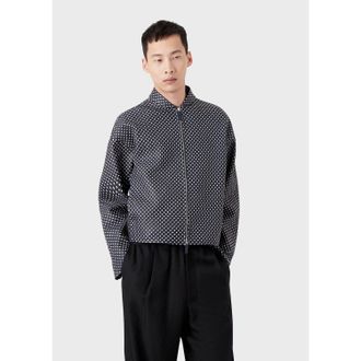 Emporio Armani Mens Leather Jacket in Black/White Lamb Leather - Size X-Small