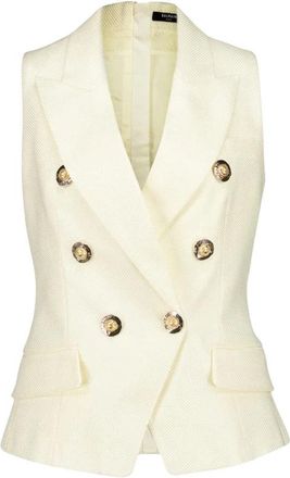 Balmain Mouwlloze Tailored Vest - Dames - Gillet - Beige - S - Katoen - Kostuums