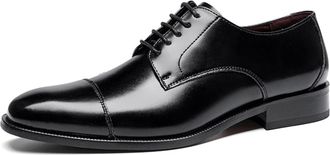 Generic Formal Shoes for Men Lace Up Derby Shoes Cap Toe Square Burnished Toe Leather Anti-Slip Rubber Sole Non Slip Low Top Prom(Black,6.5 UK)