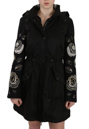 John Richmond Floral Sequined Beaded Hooded Jacket Womens Coat