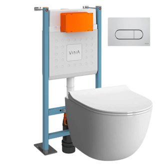 Vitra Pack Inodoro Suspendido Vitra Sento Blanco + Estructura De Pie V-fix Core + Placa Round Cromada
