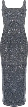 Twentyfourhaitch Samoa Dress In Denim With Rhinestones