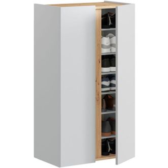 Home Heavenly Zapatero &Eacute;bano Con 2 Puertas Y 6 Estantes Regulables, 102x57x35 Cm. Color: Blanco-roble - Home Heavenly