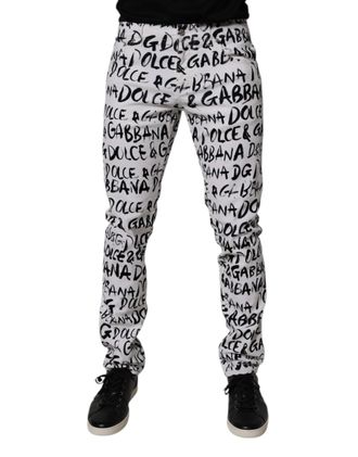 Dolce & Gabbana Mens Logo-Print Cotton Denim Jeans White
