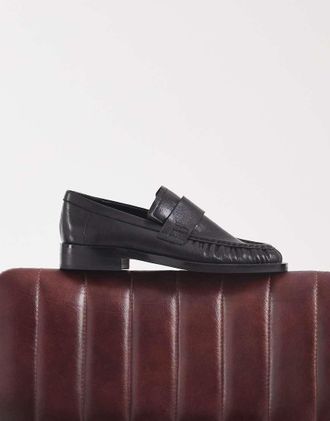 Tony Bianco mocassini neri in pelle con punta squadrata-Nero