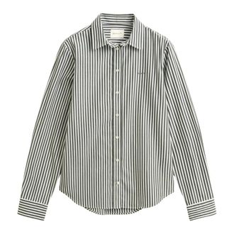 GANT Regular Fit Poplin Blouse met Strepen - Dames - Overhemden - Groen - L - Katoen - Overhemden