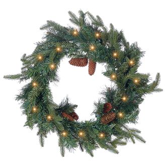Beliani Beliani - Corona De Navidad Con Pi&ntilde;as Sint&eacute;ticas Y Bayas Para Puerta Con Luces Led 60 Cm Verde Kamerun