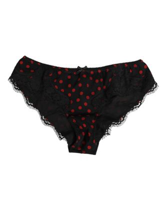 Dolce & Gabbana Black Polka Dotted Silk Low Waist Panty Womens Underwear