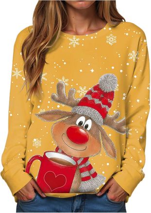 Generic Christmas Jumpers for Women UK Sweatshirt Ladies Funny Print Crewneck Xmas Long Sleeve Santa Claus Pullover Causal Tops Christmas T shirts Women S-XXL