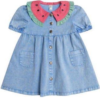 Huxbaby Watermelon Denim Puff Dress in Seaside at Nordstrom, Size 6-12M Au