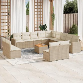vidaXL Set Sof&aacute;s De Jard&iacute;n 14 Pzas Con Cojines Rat&aacute;n Sint&eacute;tico Beige Vidaxl